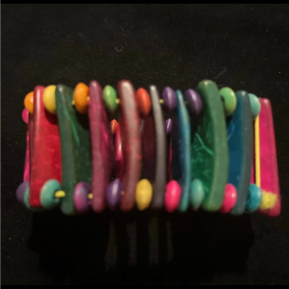 Rainbow Colored Wood Stretchy Bracelet